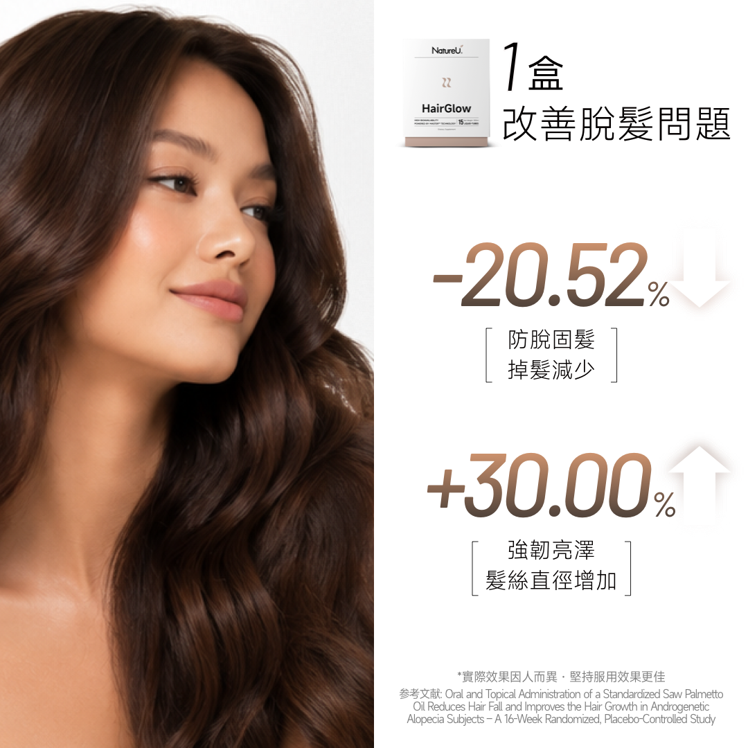 NatureU LushMaster™+鋸棕櫚+生物素+角蛋白肽等 防脫生髮飲 Hair Glow 15管/盒