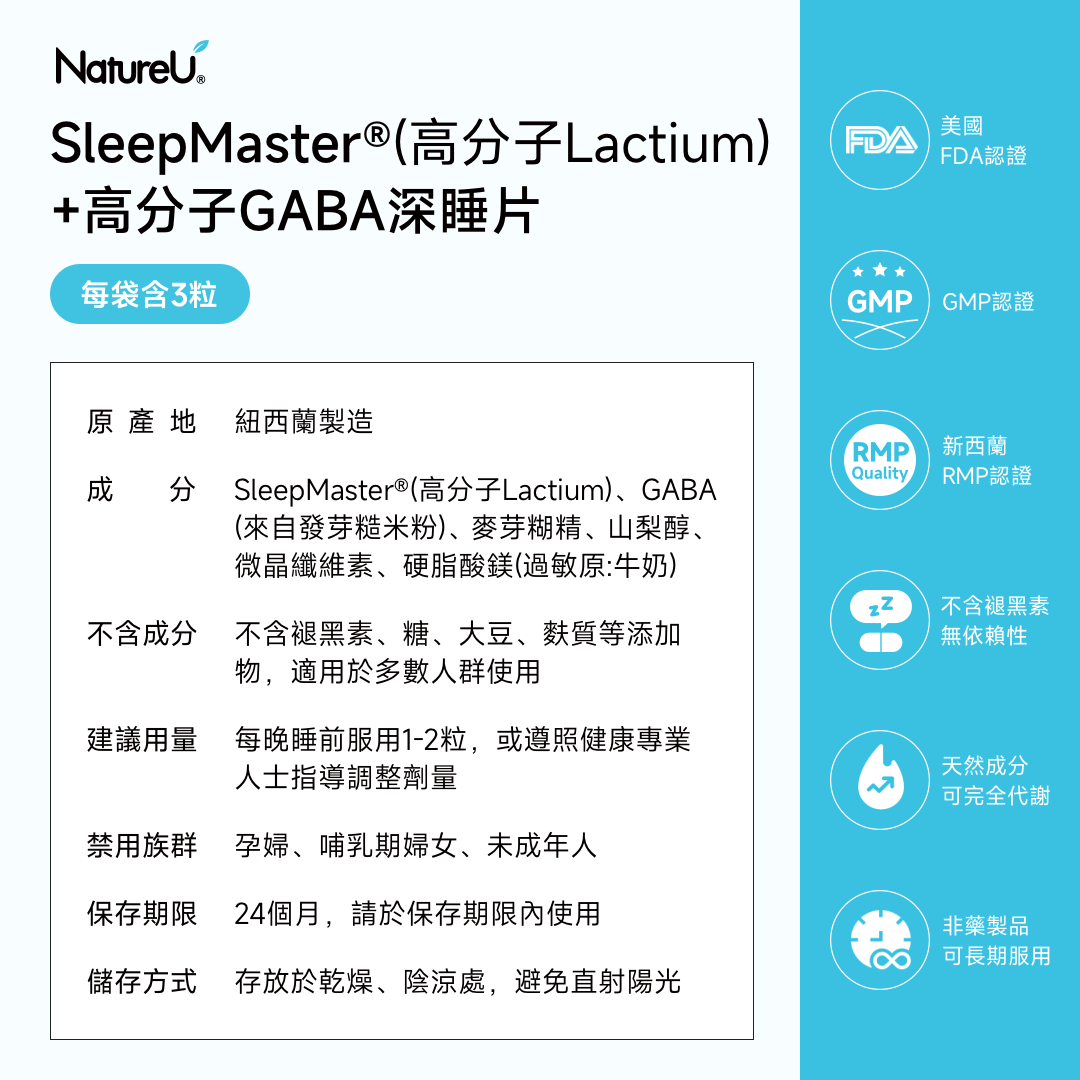 NatureU 眠 GABA+ 酪蛋白肽 深睡片 Deep Sleep 三粒體驗裝